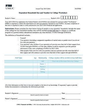 2015-2016 FAFSA Verification Worksheet