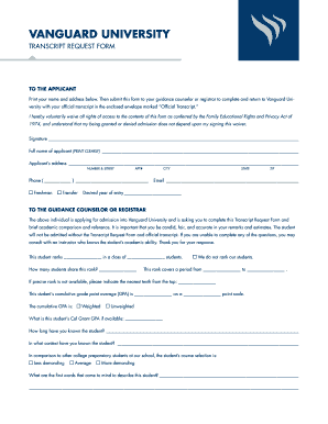 Vanguard University Transcript Request Form
