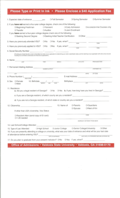 Valdosta State University Application Form