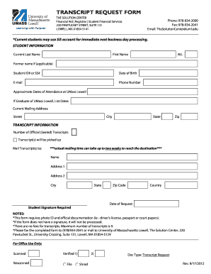 UMass Lowell Transcript Request Form