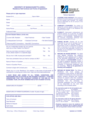 University of Massachusetts Lowell Residence Hall Contract