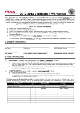 2012-2013 Verification Worksheet