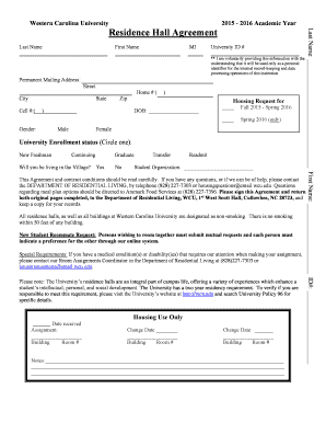 Western Carolina University Residence Hall Agreement