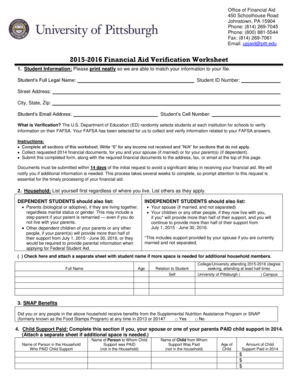 2015-2016 Financial Aid Verification Worksheet