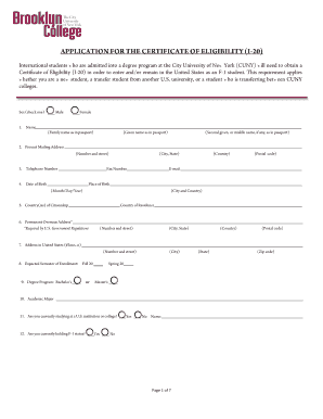Application for Certificate of Eligibility I-20