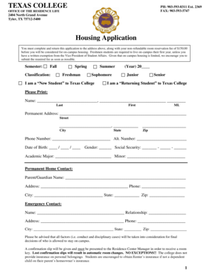 Texas College Housing Application