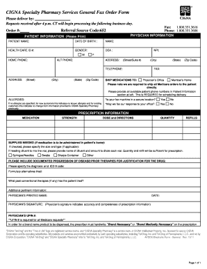 CIGNA Specialty Pharmacy Fax Order Form