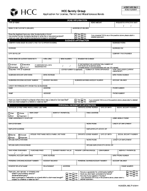 HCC Surety Group License Permit Bond Application