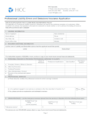 Professional Liability Insurance Application