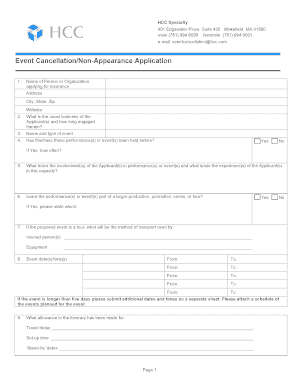 Event Cancellation/Non-Appearance Application