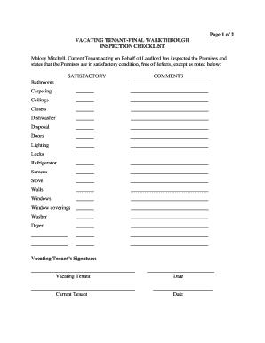 Vacating Tenant Final Walkthrough Inspection Checklist