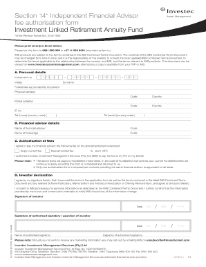 Investec Financial Advisor Fee Authorization Form