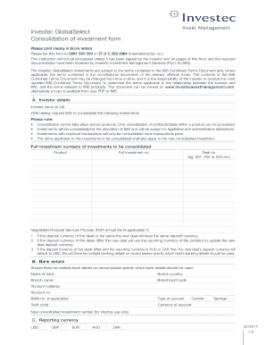 Investec GlobalSelect Investment Consolidation Form