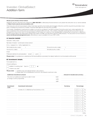 Investec GlobalSelect Addition Form