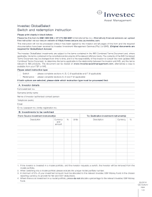 Investec GlobalSelect Switch and Redemption Instruction