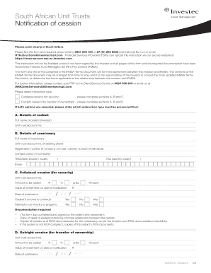 South African Unit Trust Cession Notification