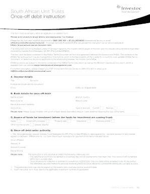 South African Unit Trusts Once-off Debit Instruction
