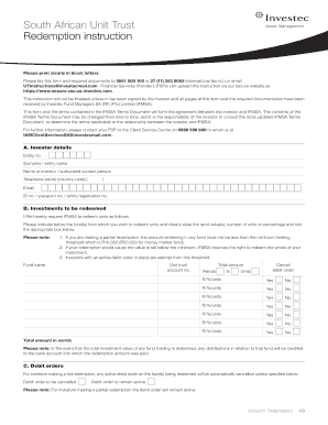 South African Unit Trust Redemption Instruction