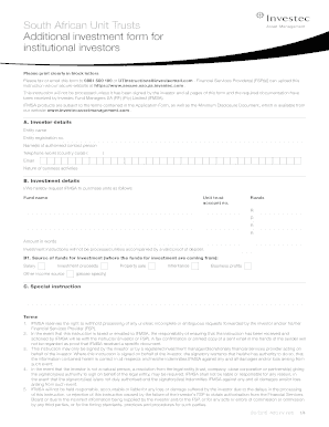 South African Unit Trusts Additional Investment Form
