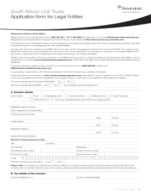 South African Unit Trust Application Form for Legal Entities