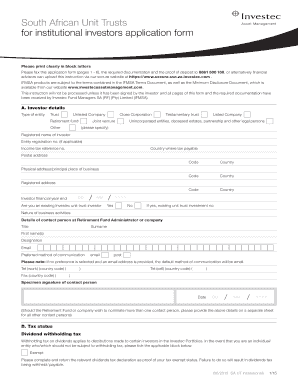 South African Unit Trusts Institutional Application Form