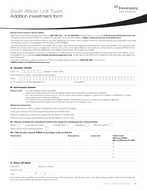 South African Unit Trusts Additional Investment Form