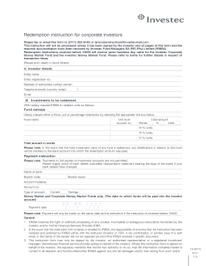Investec Corporate Money Market Fund Redemption Form