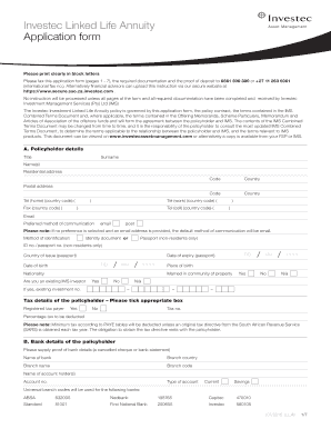 Investec Linked Life Annuity Application Form