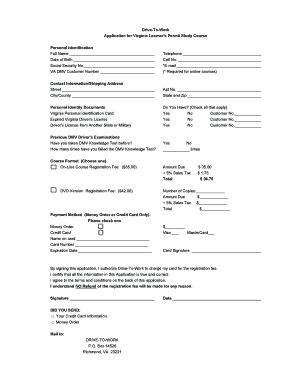 Virginia Learner's Permit Study Course Application