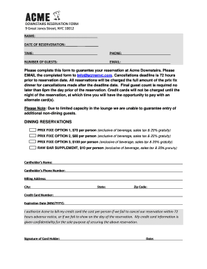 Acme Downstairs Reservation Form