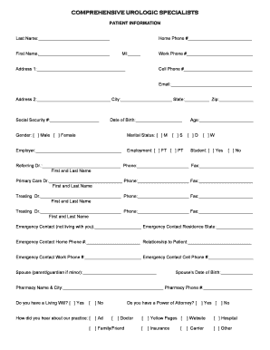 Comprehensive Urologic Specialists Patient Information Form