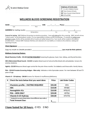 Wellness Blood Screening Registration Form