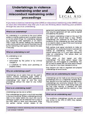 Undertaking in Violence Restraining Order Proceedings