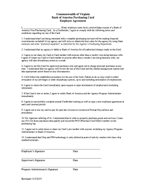 Virginia Bank of America Purchasing Card Employee Agreement