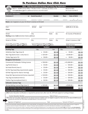 South Carolina Recreational Hunting and Fishing Tag Application