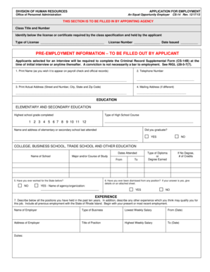 Rhode Island Employment Application Form
