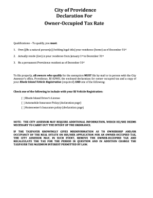 Providence Owner-Occupied Tax Rate Declaration
