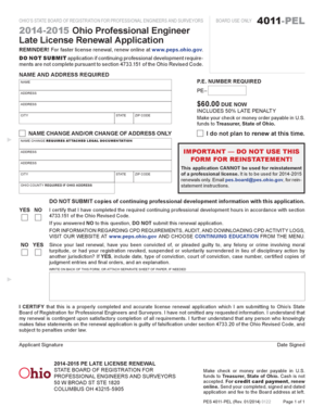 Ohio Professional Engineer Late License Renewal Application