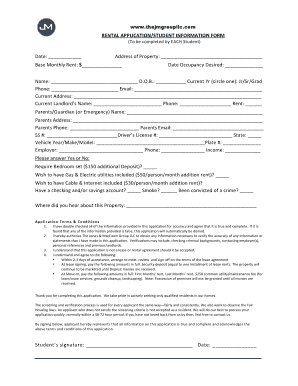 Student Rental Application Form