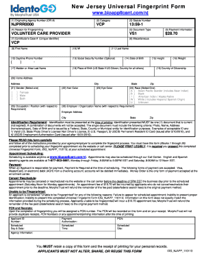 New Jersey Universal Fingerprint Form