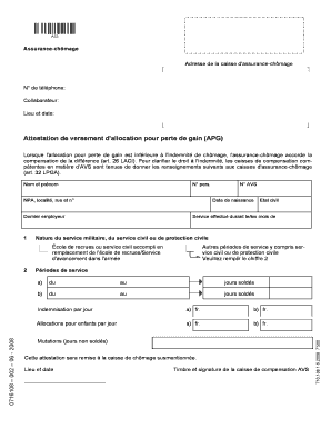 Attestation de versement d'allocation pour perte de gain (APG)