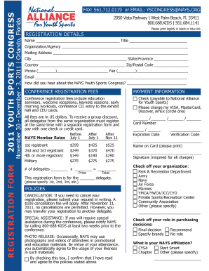 2011 Youth Sports Congress Registration Form