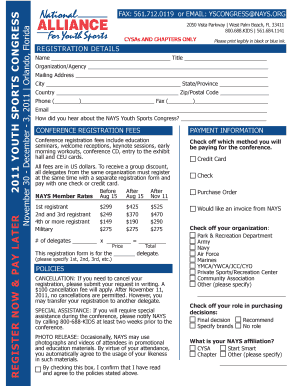 NAYS Youth Sports Congress Registration Form