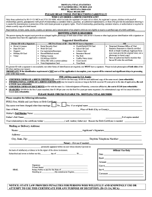 Montana Birth Certificate Request Form