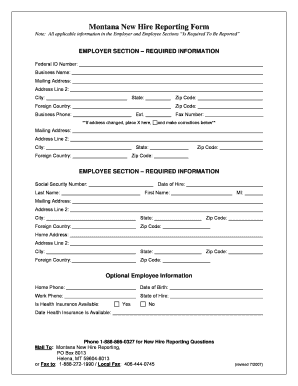 Montana New Hire Reporting Form