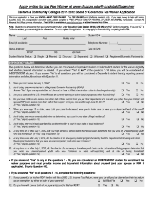 California Board of Governors Fee Waiver Application