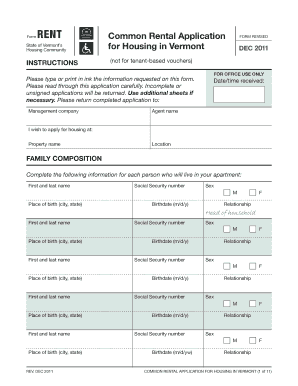 Vermont Rental Application Form