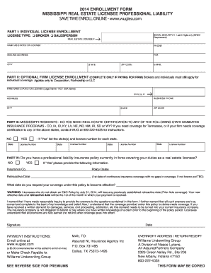 Mississippi Real Estate Licensee Professional Liability Enrollment Form