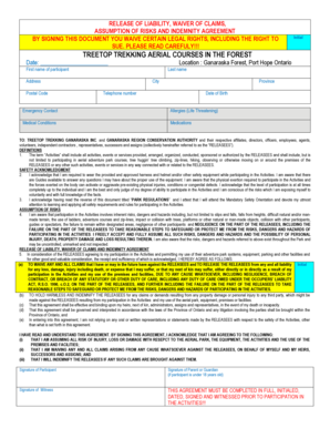 Release of Liability Waiver for Treetop Trekking