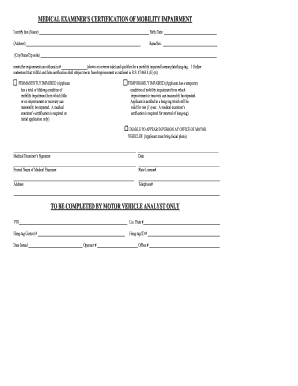 Medical Examiner's Certification of Mobility Impairment